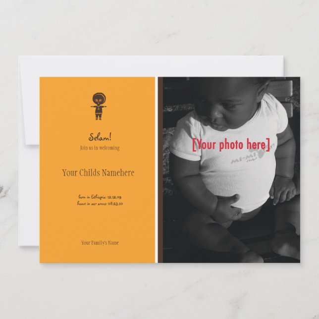 Anúncio etíope da adopção do menino (Frente)