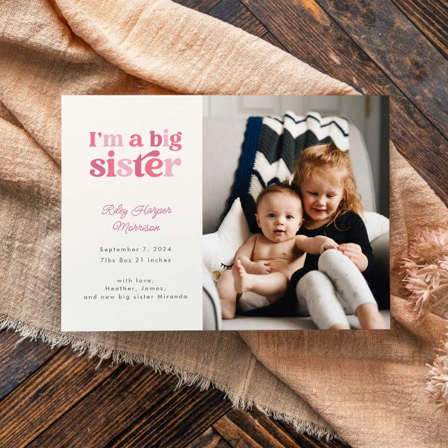 Anúncio Eu sou uma Irmã Grande (Rosa) Foto de Nascimento (Criador carregado)