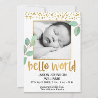 Eucalyptus Gold Foil Frame Hello World Baby Birth