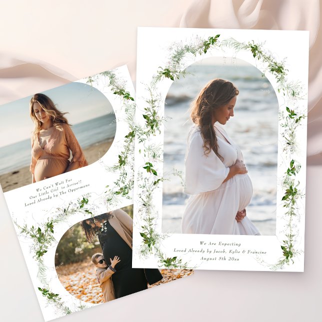 Anúncio eucalyptus green elegant arch photo baby pregnancy (Criador carregado)