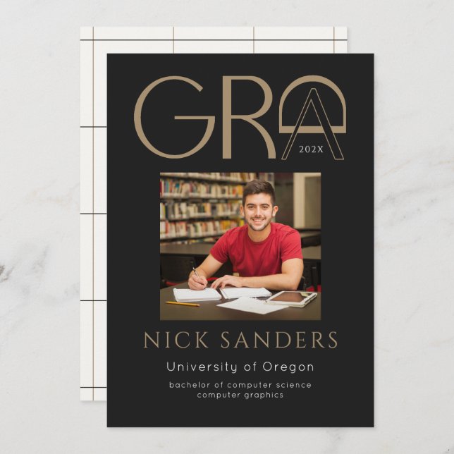 Anúncio Faculdade de Graduação de Fotos Moderna Dourada (Frente/Verso)