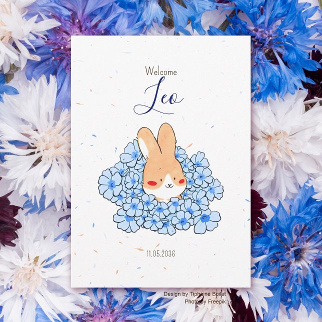 Anúncio Faire-part naissance lapin fleur (Faire-part naissance lapin fleur bleu garçon)