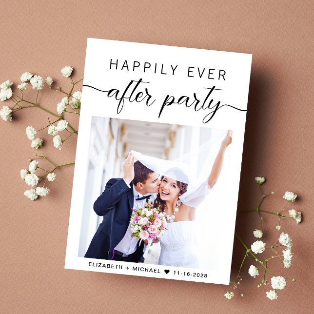 Anúncio Felicidade Eterna Código QR de Foto Recepção de Ca (An chic Happily Ever After Party Invitation to celebrate your wedding)