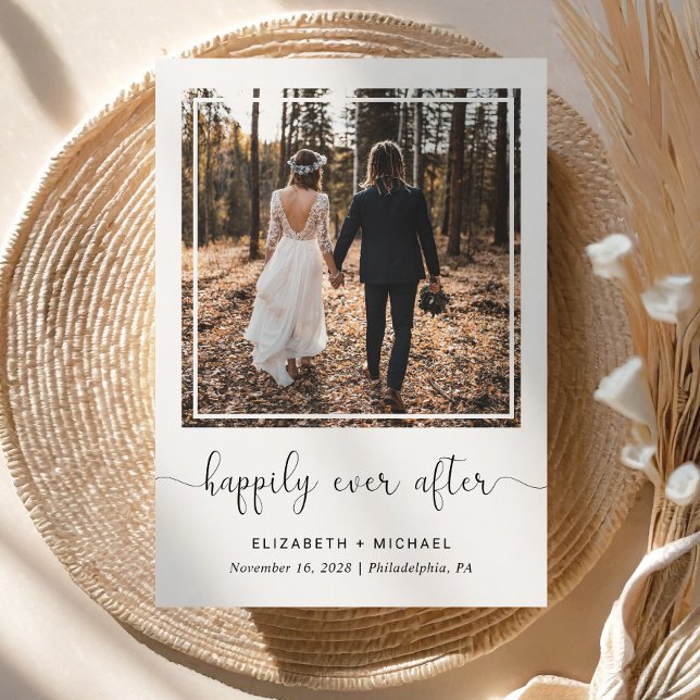 Anúncio Felicidade para Sempre Foto Recepção de Casamento (An elegant Happily Ever After Party Invitation to set the tone for an unforgettable event)