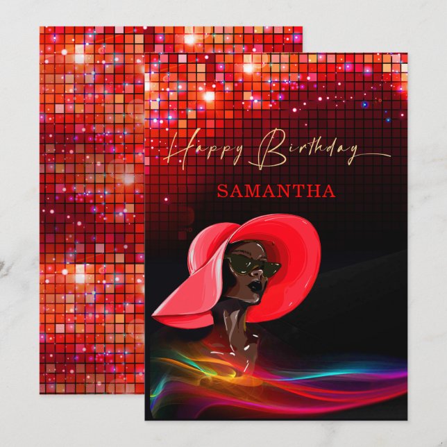 Anúncio Feliz Aniversário da Mulher Americana Africana (Frente/Verso)