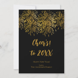 Anúncio Feliz ano novo Dourado de fogos de artifício preto