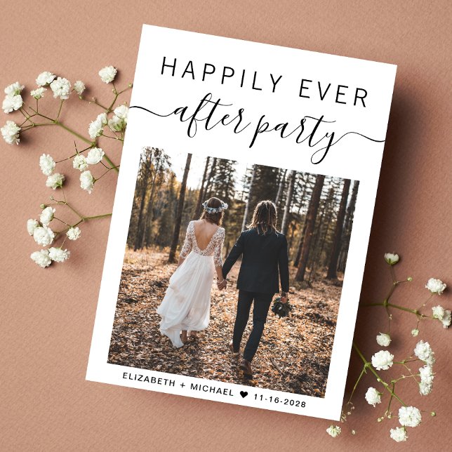 Anúncio Feliz Casamento de Foto da Festa (An chic Happily Ever After Party Invitation to set the tone for an unforgettable event)