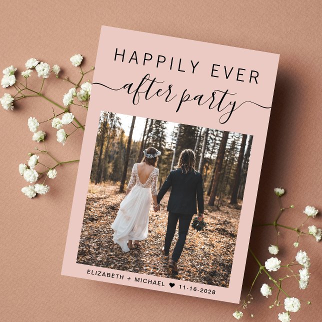 Anúncio Feliz Casamento De Foto De Festa (An chic Happily Ever After Party Invitation to set the tone for an unforgettable event)