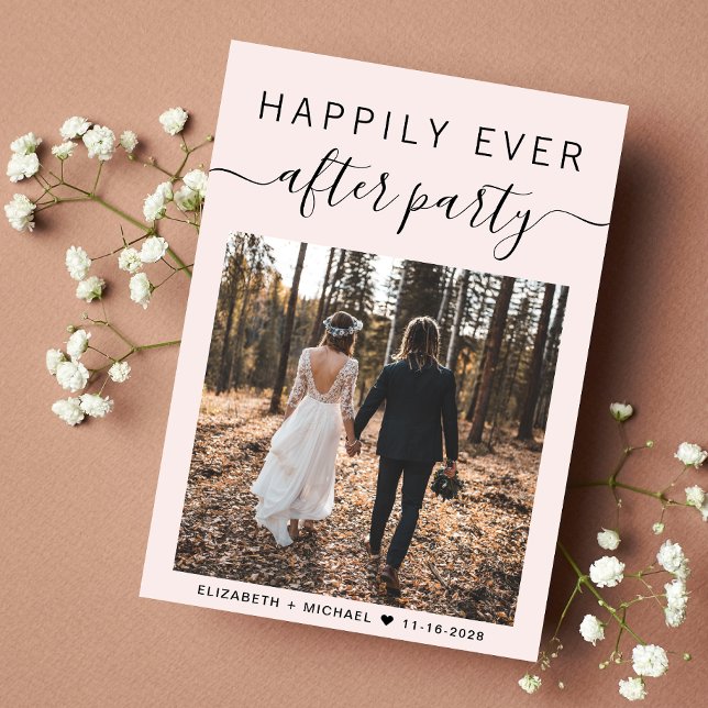 Anúncio Feliz Casamento Rosa De Foto Da Festa (An chic Happily Ever After Party Invitation to set the tone for an unforgettable event)
