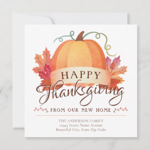 Anúncio Feliz Dia de Ação de Graças Novo Endereço Pumpkin 