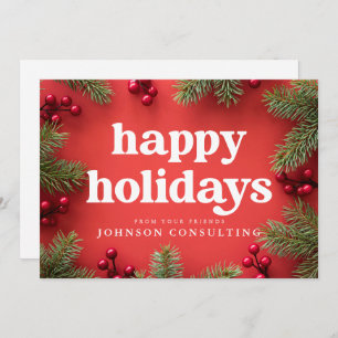 Anúncio Feliz Natal Moderno Holly Berry Pine Agulha Vermel