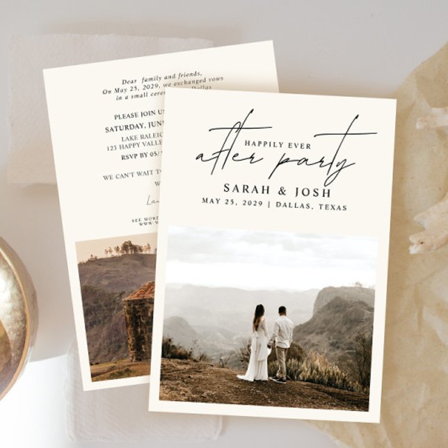 Anúncio Feliz Nunca Após 2 Recepções de casamento De Creme (Easily personalize this wedding reception invite with your wedding photos and details - so easy!)