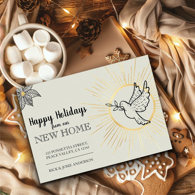 Anúncio Felizes Feriados da Nova Porta da Paz em Movimento (Happy Holidays from New Home Card from the Holiday Moving Announcements Collection by Darling & May)