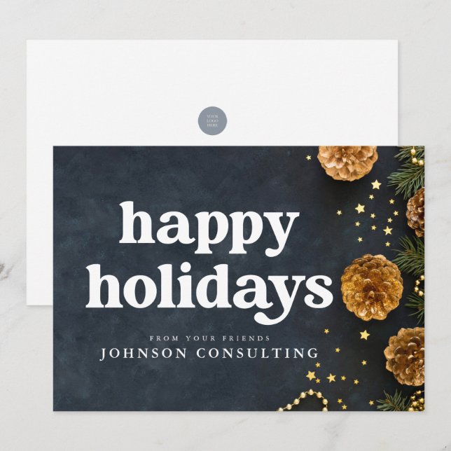 Anúncio Felizes Feriados - Estrelas Modernas e Cones de Pi (Frente/Verso)