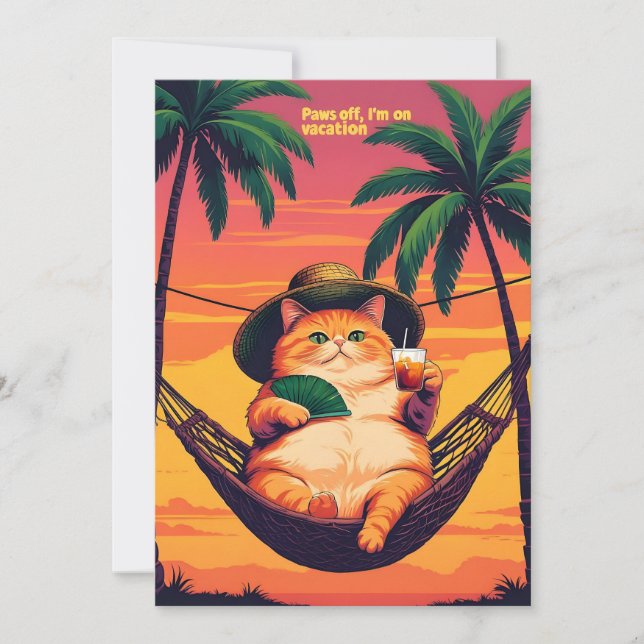 Anúncio Férias De Gato De Verão, Retro Engraçado (Frente)