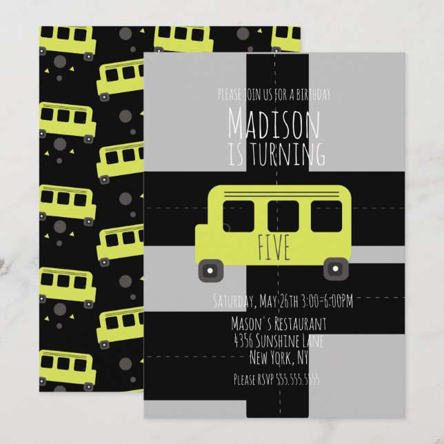 Anúncio Festa de Aniversário Roda de Transporte Escolar Ôn (Frente/Verso)
