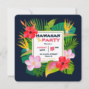 Anúncio Festa de Luau, Havaiana, ao quadrado, Blue Floral 