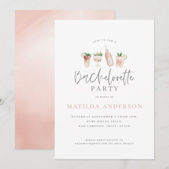 Anúncio Festa de solteira de coquetel rosa-menina (Frente/Verso)