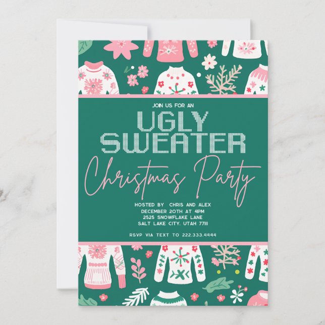 Anúncio Festa de Suor de Natal Rosa/Verde Feia desenhada à (Frente)
