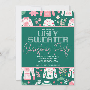 Anúncio Festa de Suor de Natal Rosa/Verde Feia desenhada à