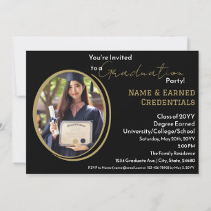 Anúncio Festa Personalizada de Graduação em Preto, Branco 