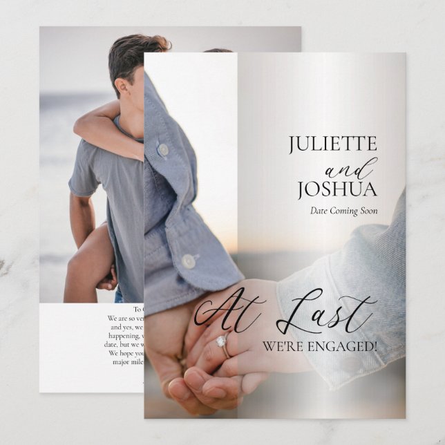 Anúncio Finalmente estamos engajados com 2 Noivados fotogr (Frente/Verso)