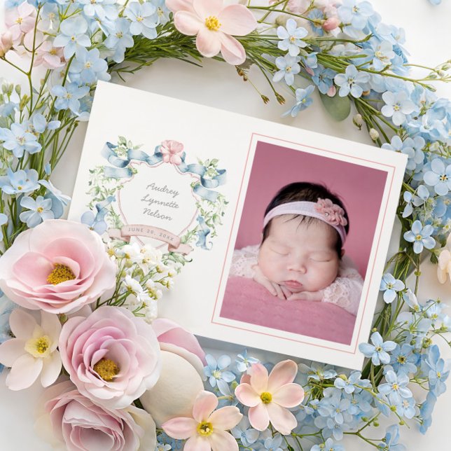 Anúncio Fita Azul e Rosa Grandmillennial Crista de Bebê  (Criador carregado)
