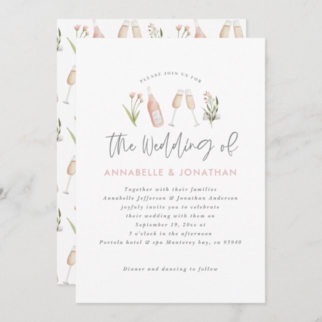 Anúncio flor de campo champanhe floral moderno script (Frente/Verso)