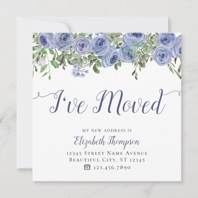 Anúncio Floral Eu Movi Novo Endereço Russo Azul Movendo-Se (Frente)