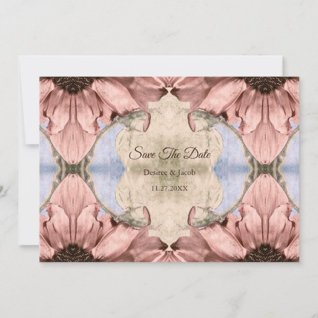 Anúncio Floral Rose Gold Blush Pink Save The Date (Frente)