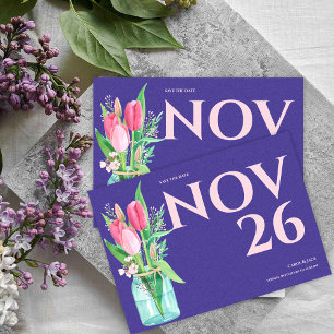 Anúncio Floral Roxo e Blush Casamento Salve a Data