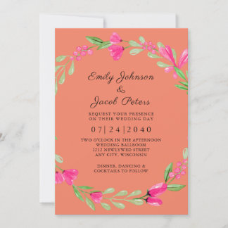 Anúncio Floral Verde Rosa Coral Laranja Elegante Casamento