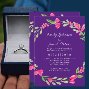 Anúncio Floral Verde Rosa Sobre Elegância Roxa Casamento
