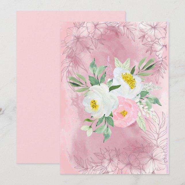 Anúncio Flores em Aquarela Rosa e Branco (Frente/Verso)