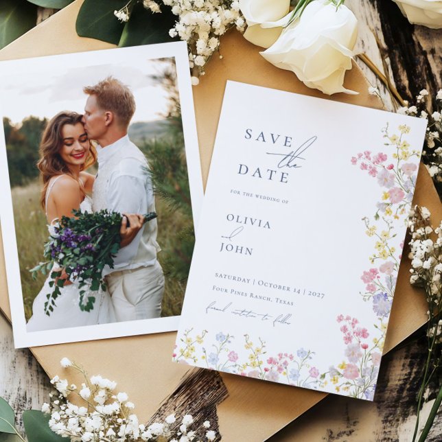 Anúncio Flores Silvestres Botânicas no Casamento Save the  (Botanical Wildflowers Wedding Save the Date)