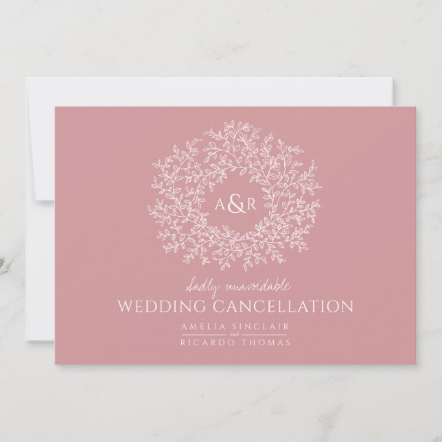 Anúncio Folhas cor-de-rosa monograma casamento cancelado p (Frente)