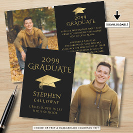 Anúncio Formando Elegante Black Faux Dourado Boné 2 Fotogr