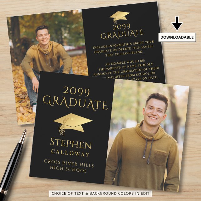 Anúncio Formando Elegante Black Faux Dourado Boné 2 Fotogr (Criador carregado)