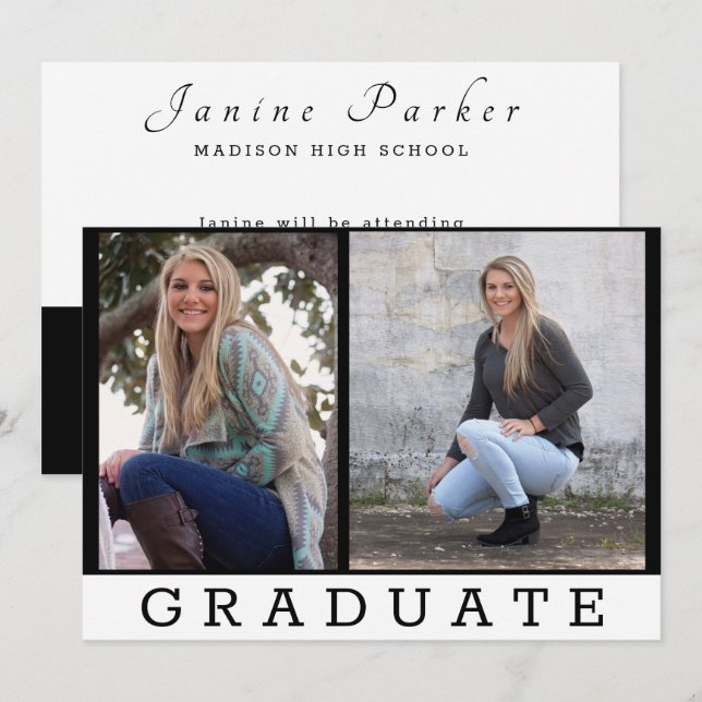 Anúncio Formando preto clássico Adicionar duas fotos perso (Frente/Verso)