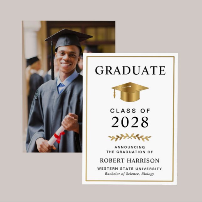 Anúncio Formandos de Formando Dourado Elegante (Cherish the milestone: share your graduate's achievement with a custom photo graduation announcement)