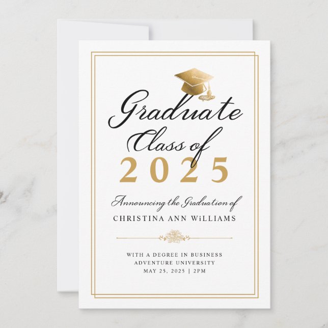 Anúncio Formandos de Script Dourado Branco Elegante (Frente)