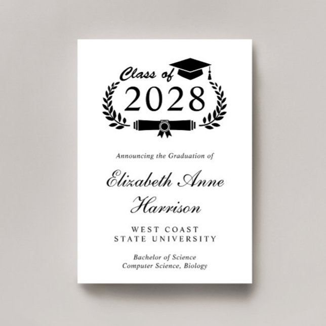 Anúncio Formandos de Script Elegante (An elegant college graduation announcement to celebrate the graduate's achievements)