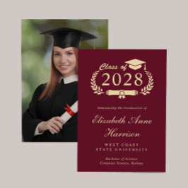 Anúncio Formandos Dourado Elegante Photo Burgundy