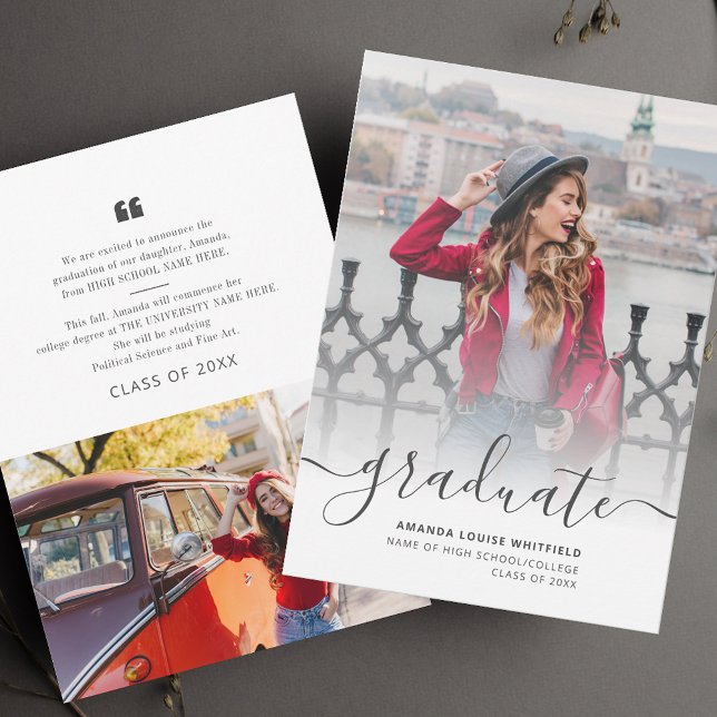 Anúncio Formatura 2026 Multi Foto Script Graduado (Graduation 2025 Multi Photo Script Grad Announcement)