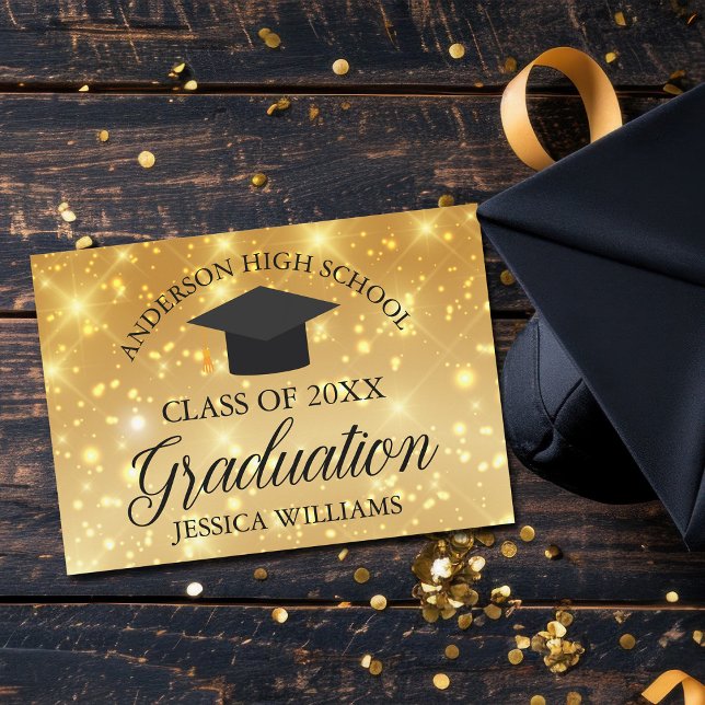 Anúncio Formatura Brilho Dourado Chic Personalizado Escola (Criador carregado)