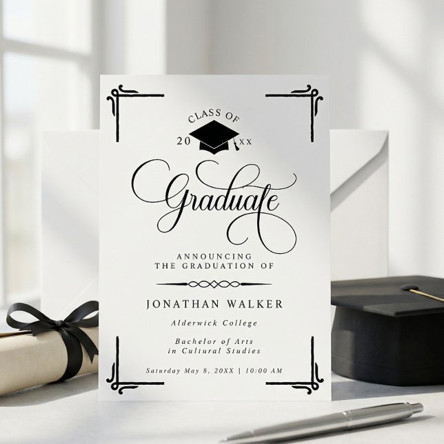 Anúncio Formatura Elegante na Faculdade Preta e Branca (Criador carregado)