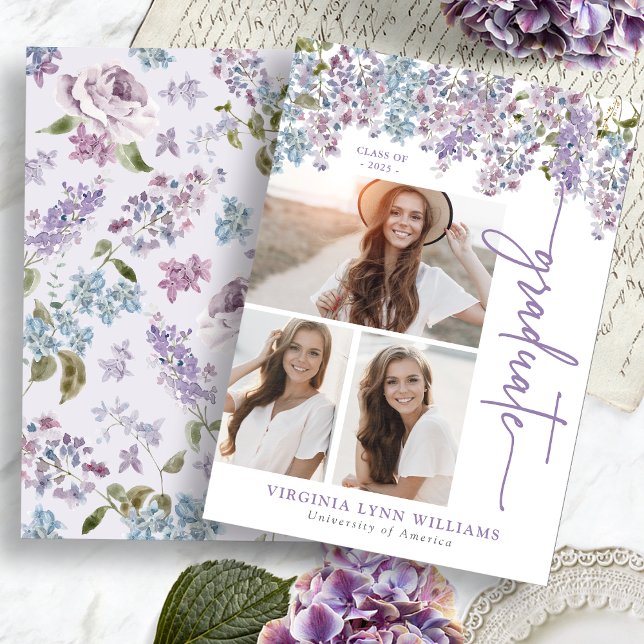 Anúncio Formatura Floral Roxa (Watercolor Purple Floral Lilac Graduation Announcement by Painted Paperie
)