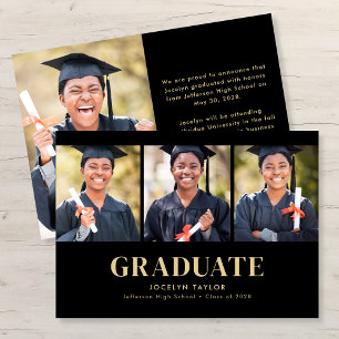 Anúncio Formatura Moderna Elegante Preto 4 Fotos Graduação