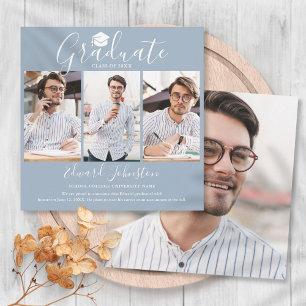 Anúncio Formatura Script Dusty Blue Graduado 4 Foto Gradua