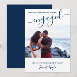 Anúncio Foto ativada e Noivado azul Elegante de Script